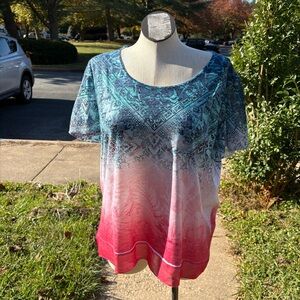 Time And Tru Red White Blue Floral Blouse Women’s Plus Size XXL